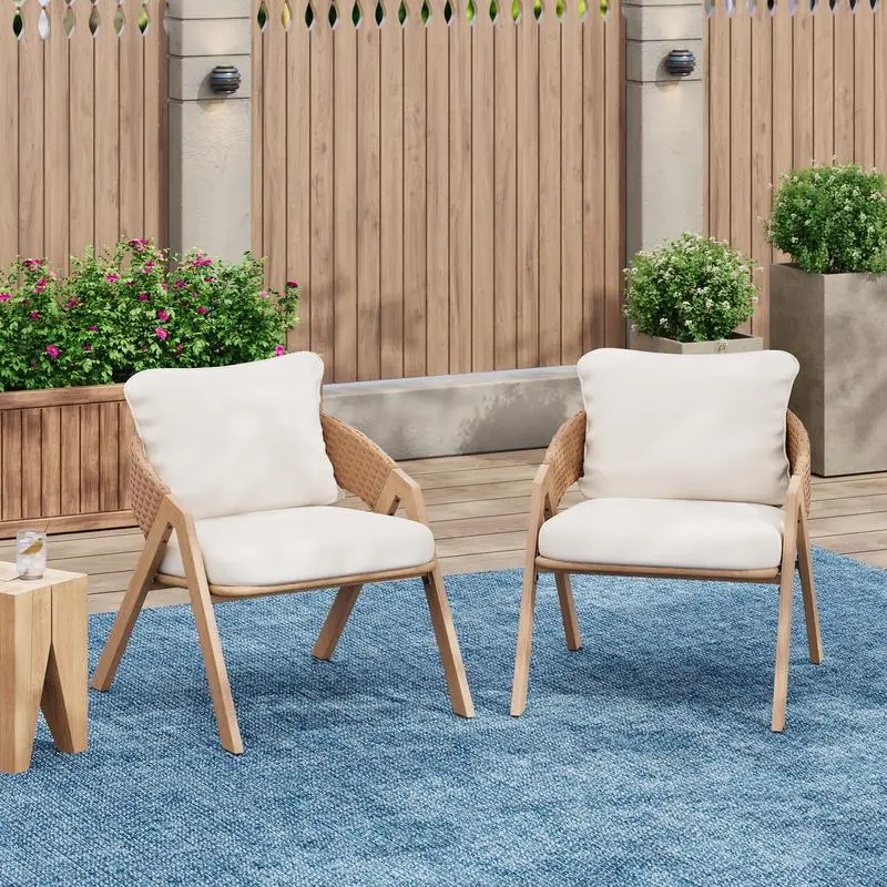 

Set of 2 Patio Chairs with Cushions for Outdoor Use