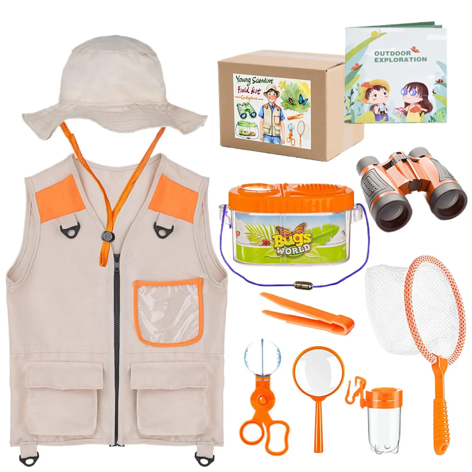 Kids Explorer Kit with Mesh Bag Lightweight Breathable Educational Toys Kids Nature Fly Catching Camping Kit for Boys Girls