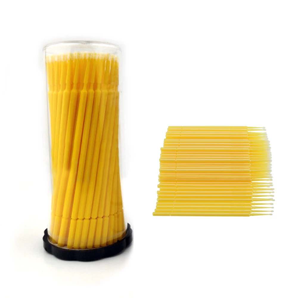 100pcs Touch Up Paint Micro Brush Large 2MM/Small 1MM Tips - Yellow Plastic Micro Applicators 100mm Car Cleaning Tools