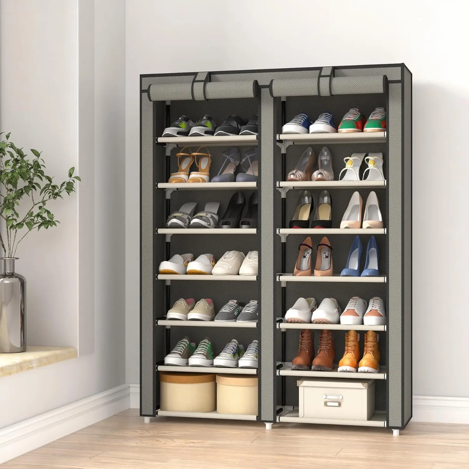 Shoe Rack Storage Organizer with Big Capacity,7-Tier Shoe Cabinet,Shelf,Closet with Nonwoven Fabric Cover for 28 Pairs of Shoes