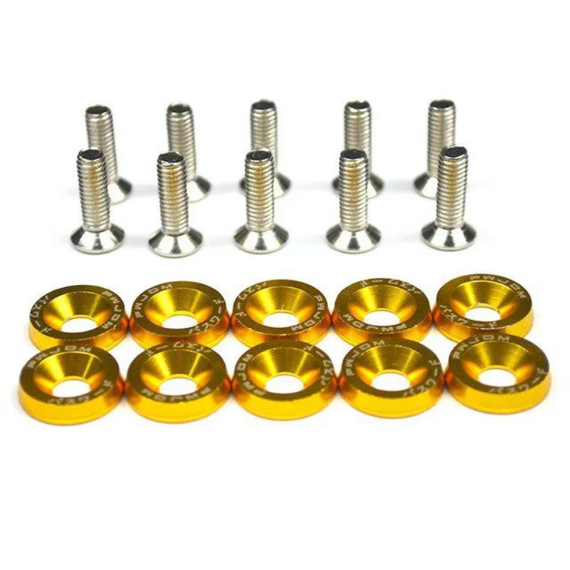 10pcs/set Car Modified Hex Fasteners Fender Washer Bumper Engine Concave Screws Aluminum Fender Washers and M6 Bolt