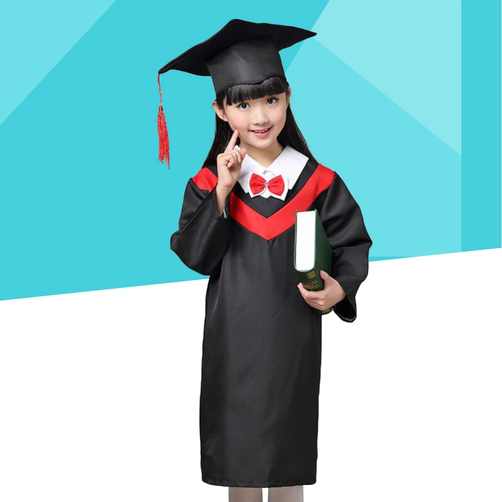 

Children Graduation Gown Cap Set Black Robe Dress Cloak Cosplay School Uniforms Bachelor Clothes Photo Up 150cm Easy Wash