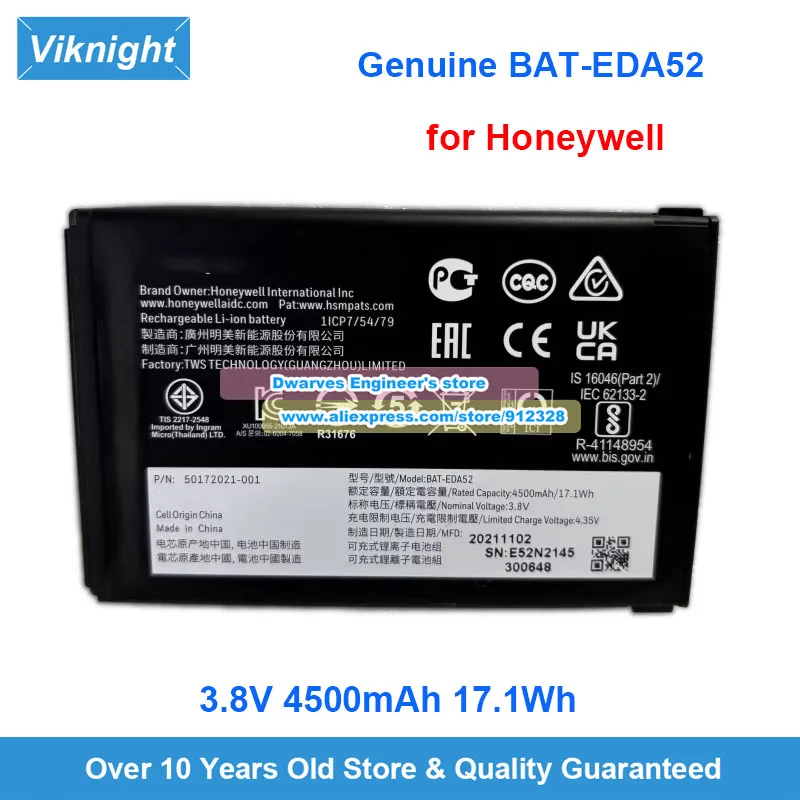

Genuine BAT-EDA52 Battery EDA56 3.8V 4500mAh 17.1Wh for Honeywell Scaner Handheld Mobile Data Collector