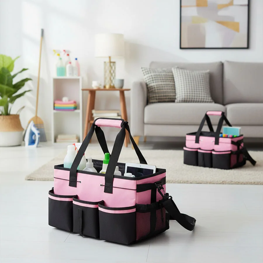 Large Multifunctional Storage Tote Bag, Portable Tool Organizer with Multi‑Pockets, Mesh Pockets, Waterproof Pocket & Trash Bag