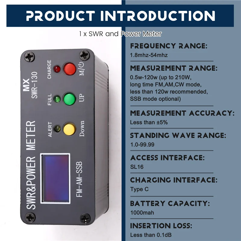 

ABUG-120W SWR Digital Power Standing Wave Meter 1.8-54Mhz Shortwave Meter FM AM SSB Modes Power Meter Adjustable