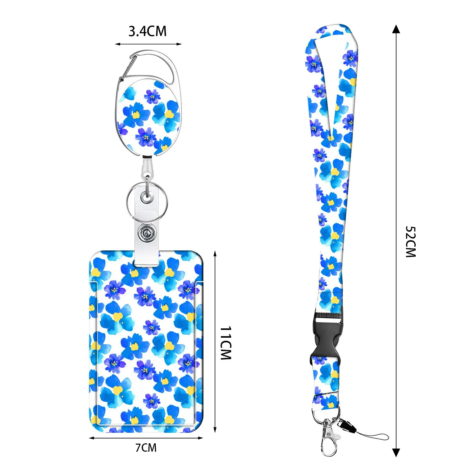 Mini Floral Zinc Alloy Retractable Badge Reel Printed Polyester Lanyard ID Card Holder for Nurse Teacher Student