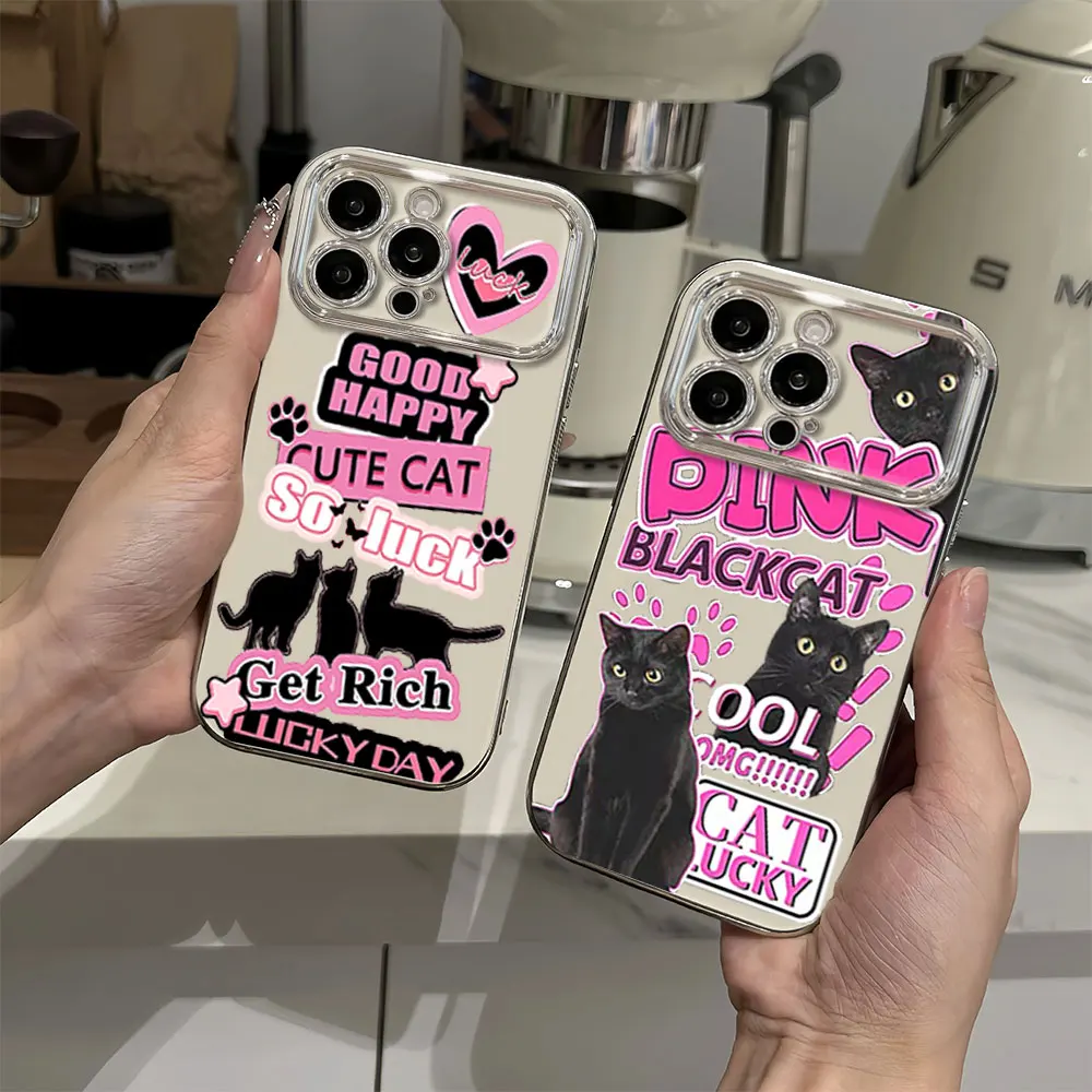 Pink Black Cat Electric Ferry Large Window Phone Case For Samsung A22 A23 A32 A51 A24 A20 4G 5G Shell