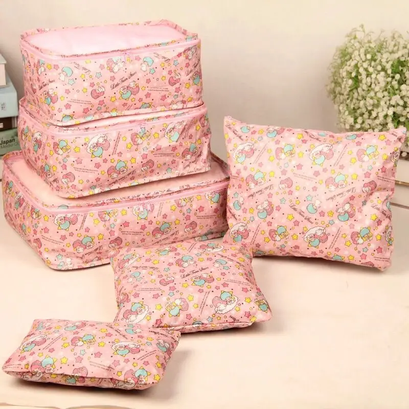 Cute Cartoon My Melody Business Trip Travel Packing Clothing Luggage Organizing Bag Travel Buggy Bag Six-Piece Set