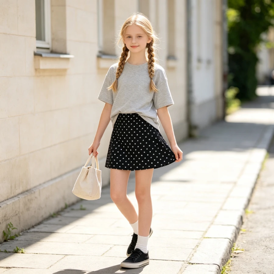 Girls Summer Polka Dot A-Line Skirt 5 Colors Casual Elastic Waist Mini Skort Preppy Casual School Uniform Bottoms Kids Clothes