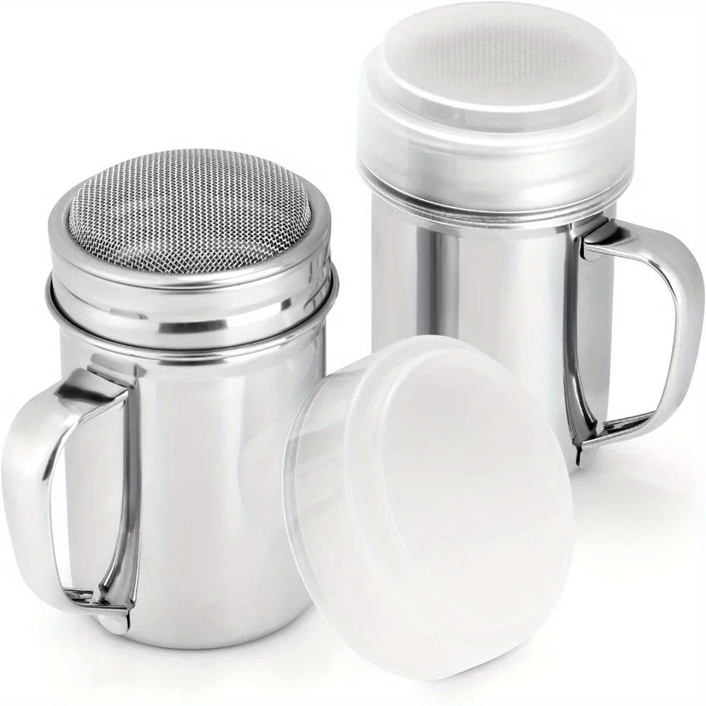2 pcs/pack Powdered Sugar Shaker Duster with Handle, Cinnamon Shaker Flour Sifter, 7oz Stainless Steel Fine Mesh Dredges Shakers