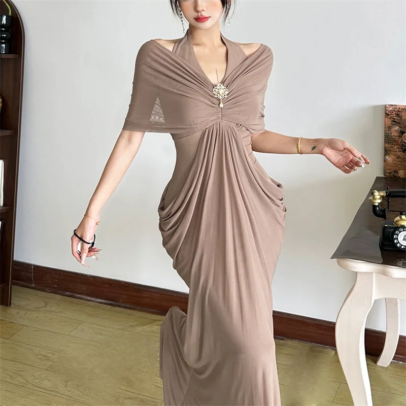 Изящное платье Godness для женщин, официальное коктейльное платье с запахом на плечах и лямкой на шее, длиной до пола, элегантное платье в стиле ампир на день рождения, Vestidos