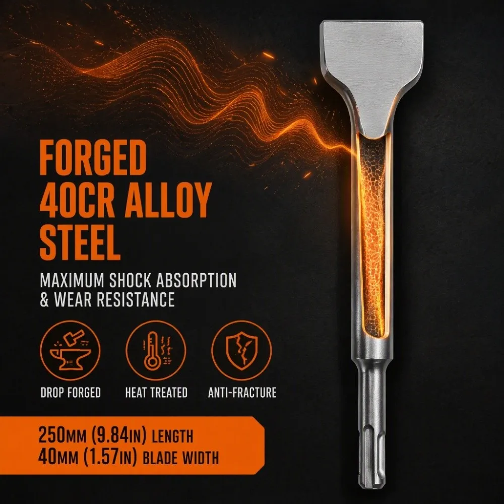4pcs SDS Plus Shank Chisel Bit Set Round Shank Pointed Chisel Masonry Chisel Bits Heavy Duty Design Flat Chisel