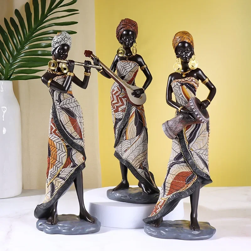 

31cm Vintage African style Resin Crafts Ornament Modern Art Figure Living Room Office Interior Decoration Accessories