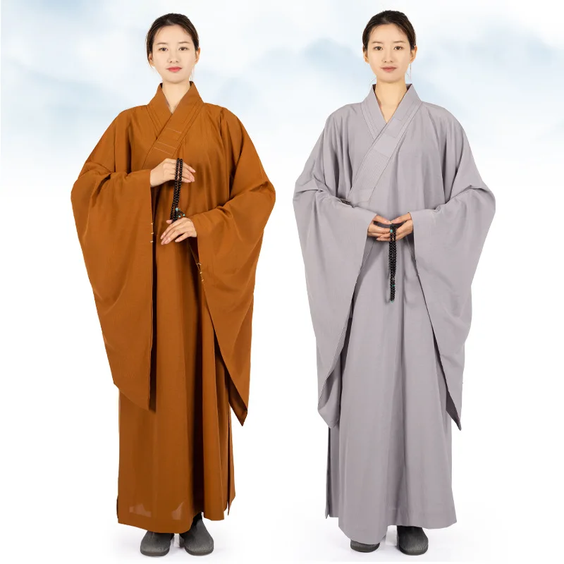 Traditional Chinese Robe Linen Monks Long Gown for Buddhism Haiqing Adults Meditation Clothes Buddhist Monk Clothing