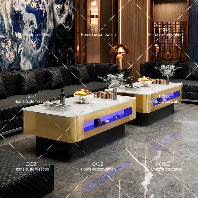Stainless Steel Luminous Coffee Table Wine Bar Table Light Luxury Simple Custom Factory Direct