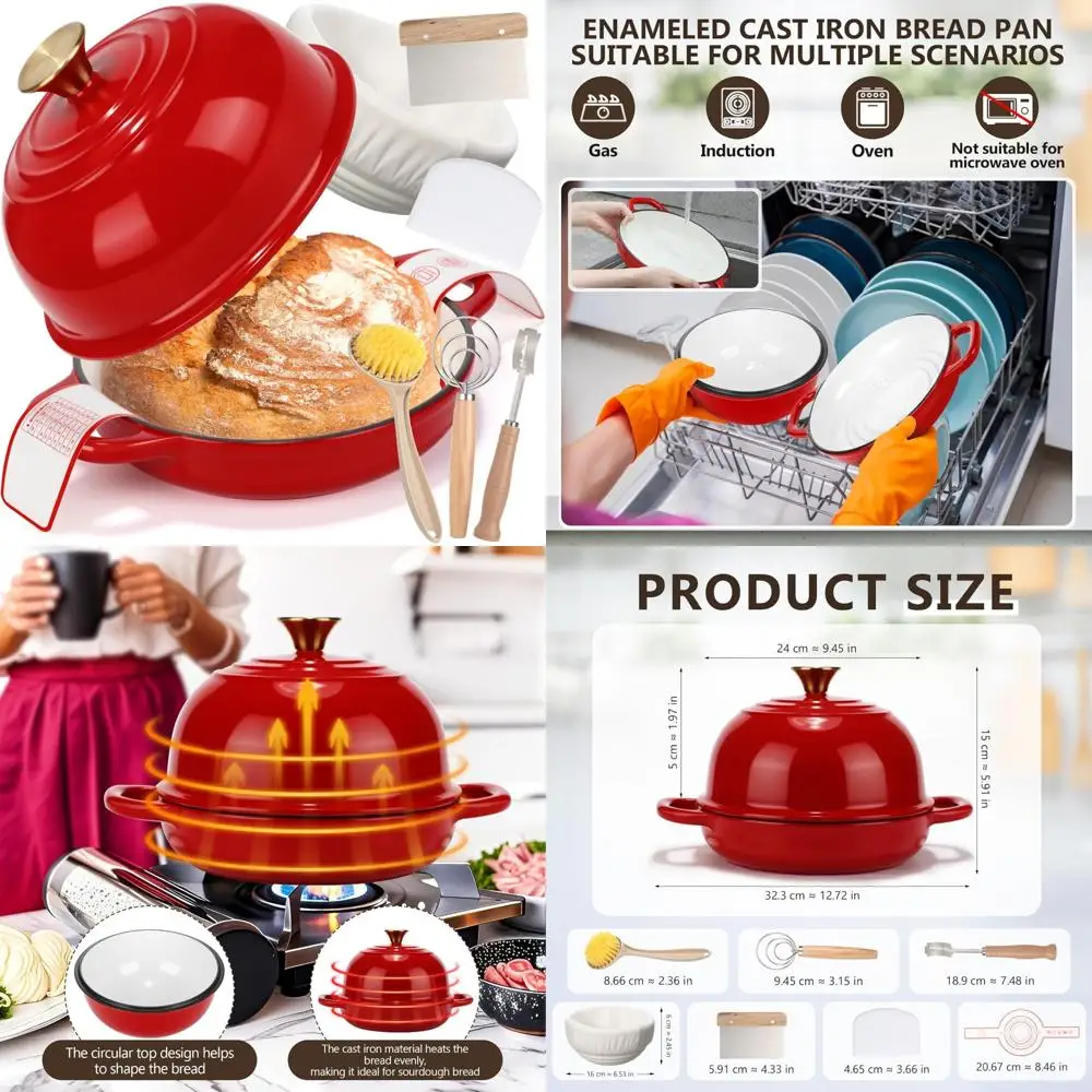 

Enameled Cast Iron Dutch Oven with Lid for Sourdough Baking, 8-Piece Set, Including Bread Proofing Basket for Enhanced Baking Ex