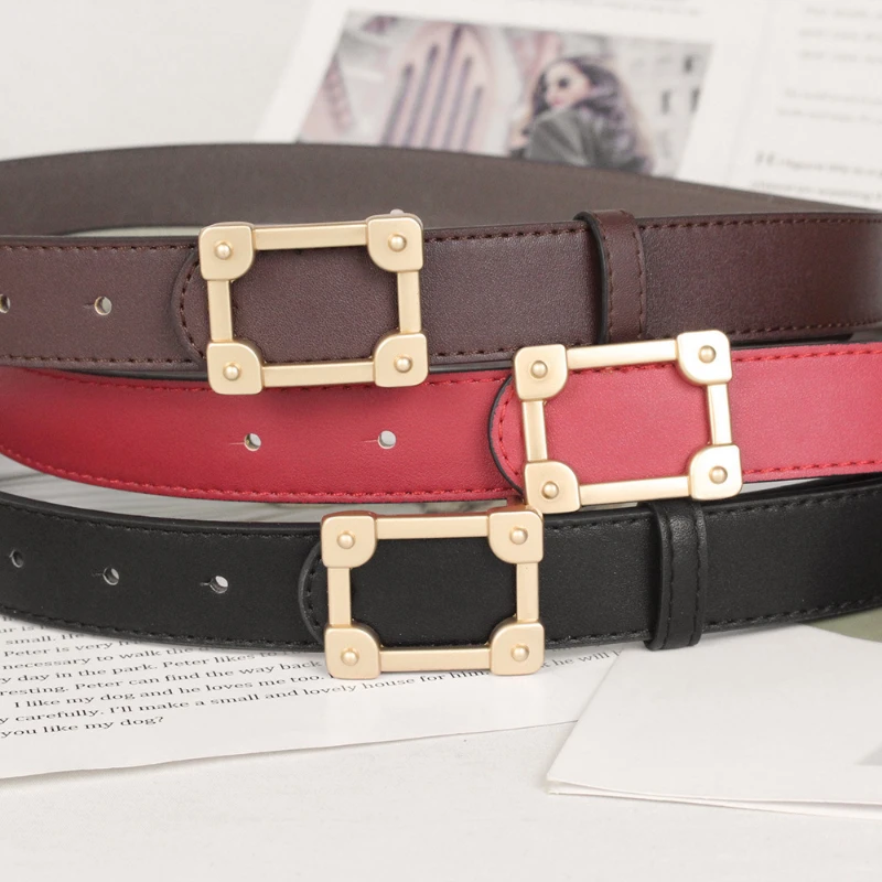 

New Square Buckle Thin Belt for Woman Take Suit Jeans Accessories Korean Simple Senior Pin Buckle Designer Belts Summer