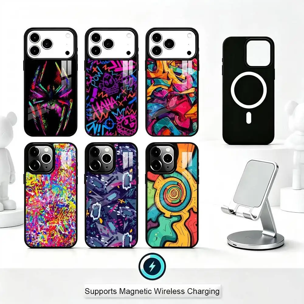 

Cool Colorful Graffiti Phone Case For iPhone17,16,15,14,13,12,11 Plus,Pro Supports Magnetic Wireless Charging