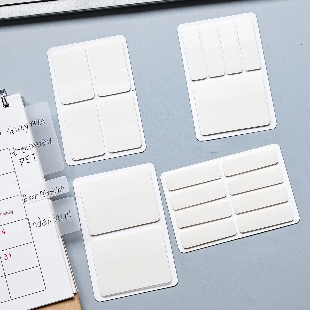 4Pcs Assorted Size Solid White Sticky Notes, Opaque Self‑Adhesive Label Notes, Handwriting Memo Pads for Classification Marking