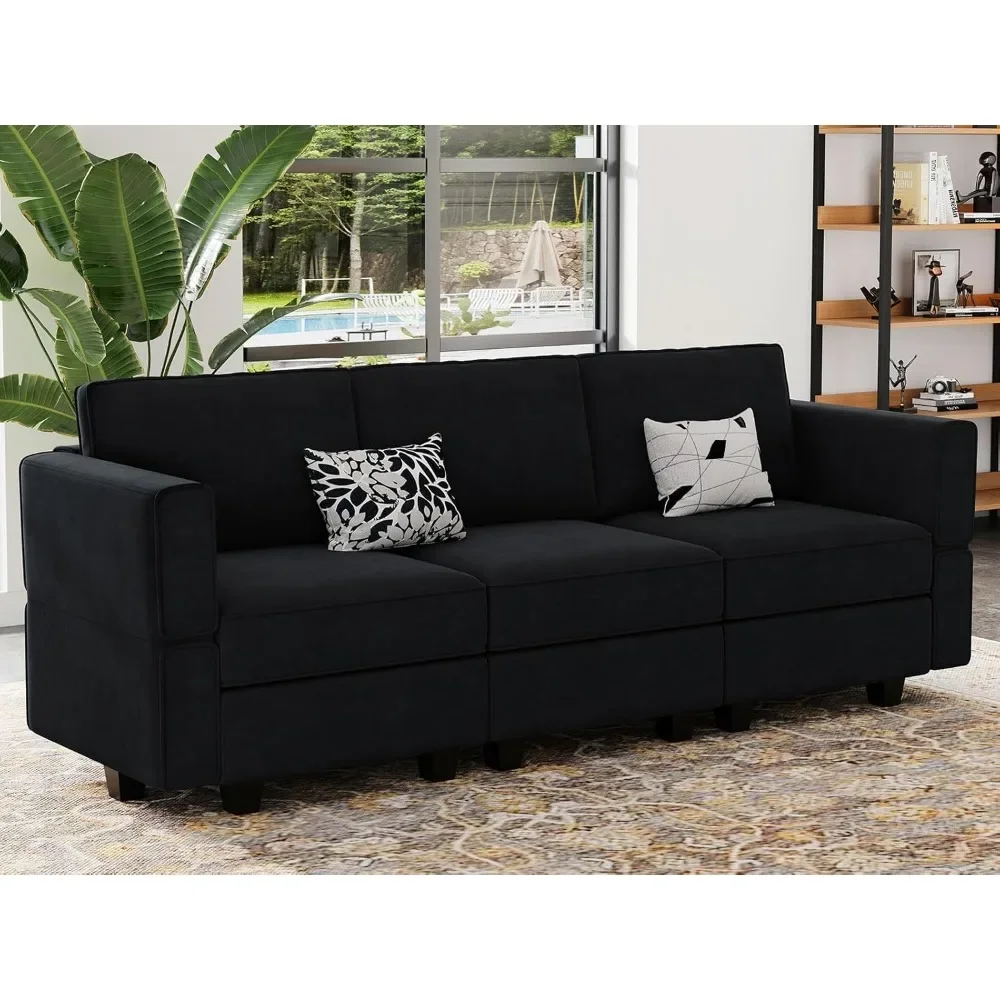 Modular Sofa Couch with Storage Seats Velvet 3 Seater Sofa for Living Room