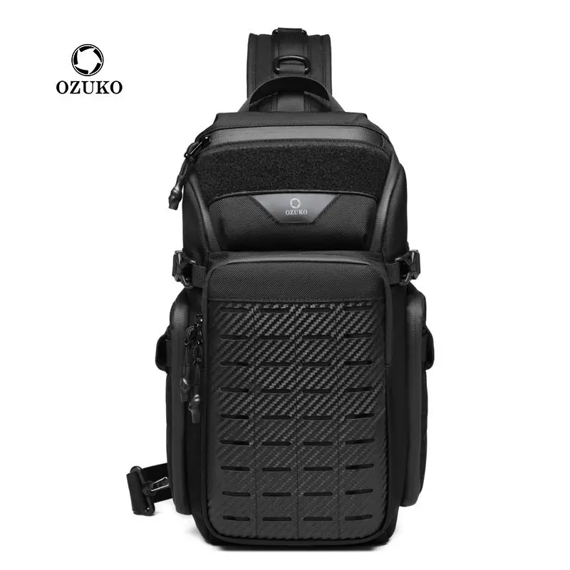 OZUKO-Bolsa multifuncional de peito para homens, ombro tático, bolsa crossbody, grande capacidade, bolsa de esportes impermeável, bolsa de viagem ao ar livre