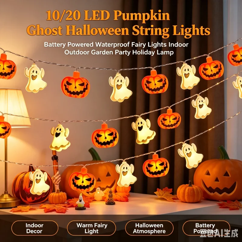 Pumpkin Ghost Halloween String Lights LED Decorative Fairy Lights Battery Powered Indoor Outdoor Party Festival Decor