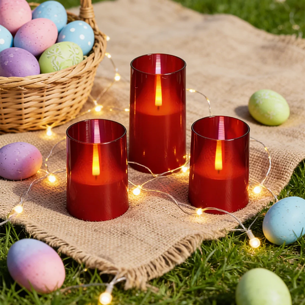 

Красные акриловые беспламенные светодиодные свечи с эффектом мерцания, таймером и регулировкой яркости для Рождества, Нового года, романтического ужина, свадьбы, дня рождения, вечеринки