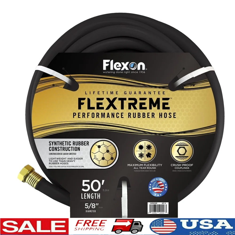 

50FT Synthetic Rubber Garden Hose Flexible Durable High Performance Heavy Duty Leak Resistant Crush Proof Garden Yard Car