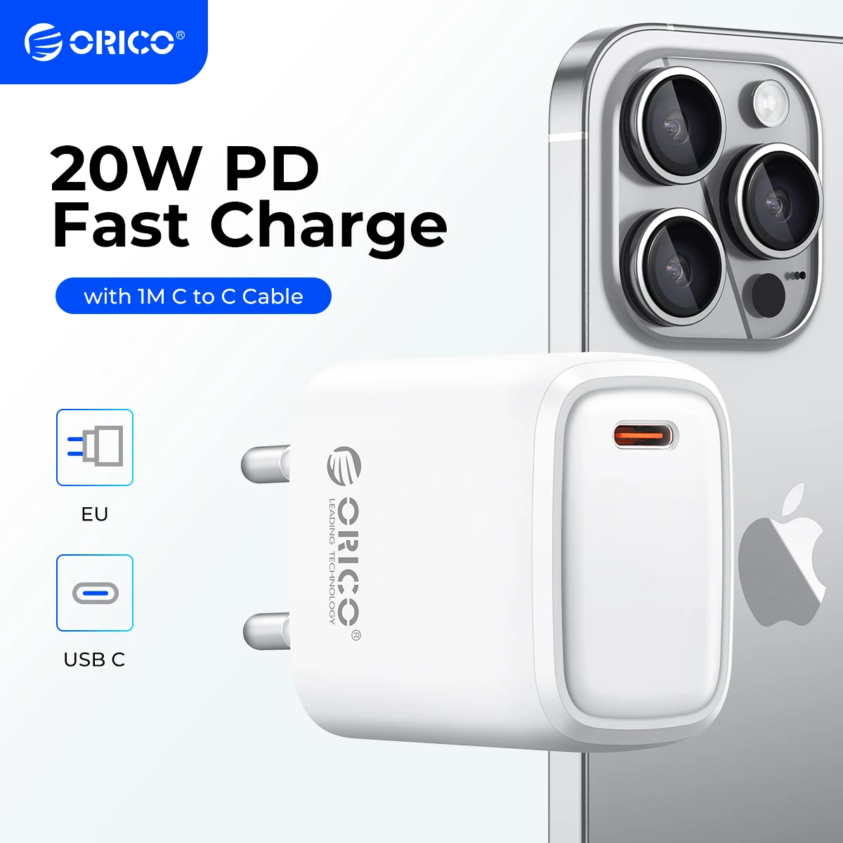 ORICO Portable Type C High Speed Charger USB C Support PD Fast Charging For IPhone 15 14 Pro Max 8 Plus 20W