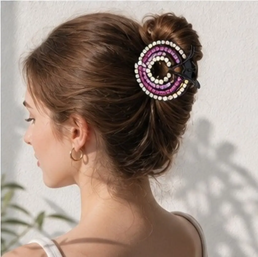4Pcs Premium Hair Claw Clips with Rhinestone Accents Non-Slip Locking Teeth for Secure Hold Styling Bun Barrette Women Headdress