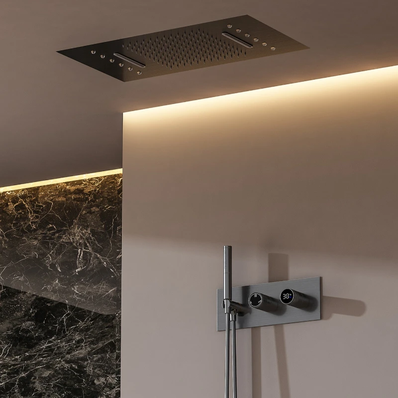

Wall Mounted Concealed Showerhead Cold Hot Dual Control Digital Display Convenient Shower Trim System Durable Bathroom Fixture