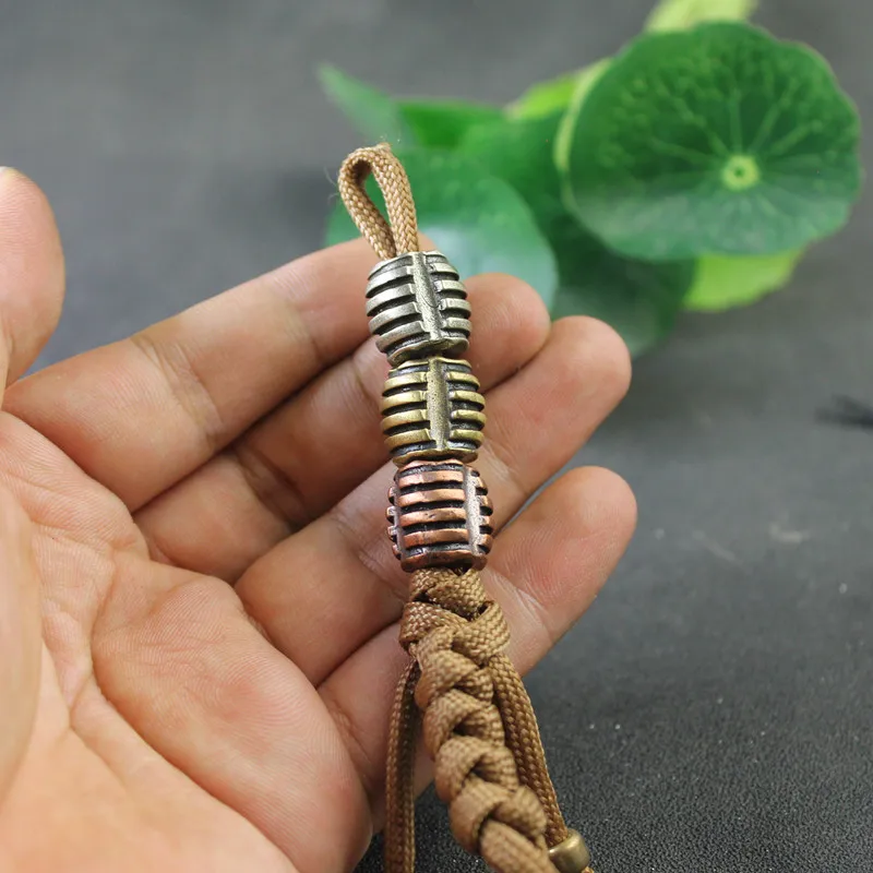 Cylinder Mechanical Gear Irregular Brass Knife Bead Umbrella Rope Woven Lanyard Pendant DIY Paracord Charm Accessories EDC Tool