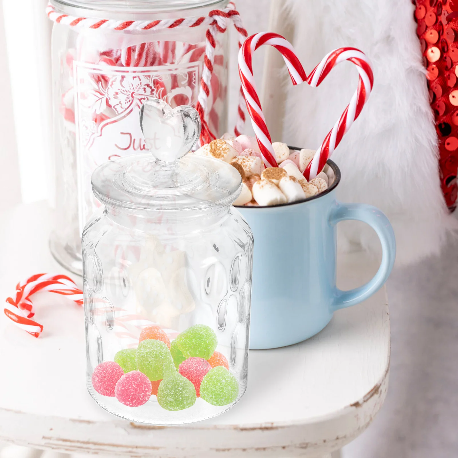 

Glass Sealed Food Container Tank 950ml Heart Handle Lid Stylish Glass Canister for Kitchen Sugar Coffee Tea Sugar Container