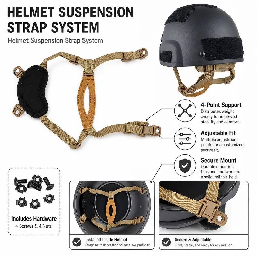 4 Point Retention Sport Helmet Retention System Stable Under Rotational Forces Fixed Design Helmet Chin Strap H-Nape Strap