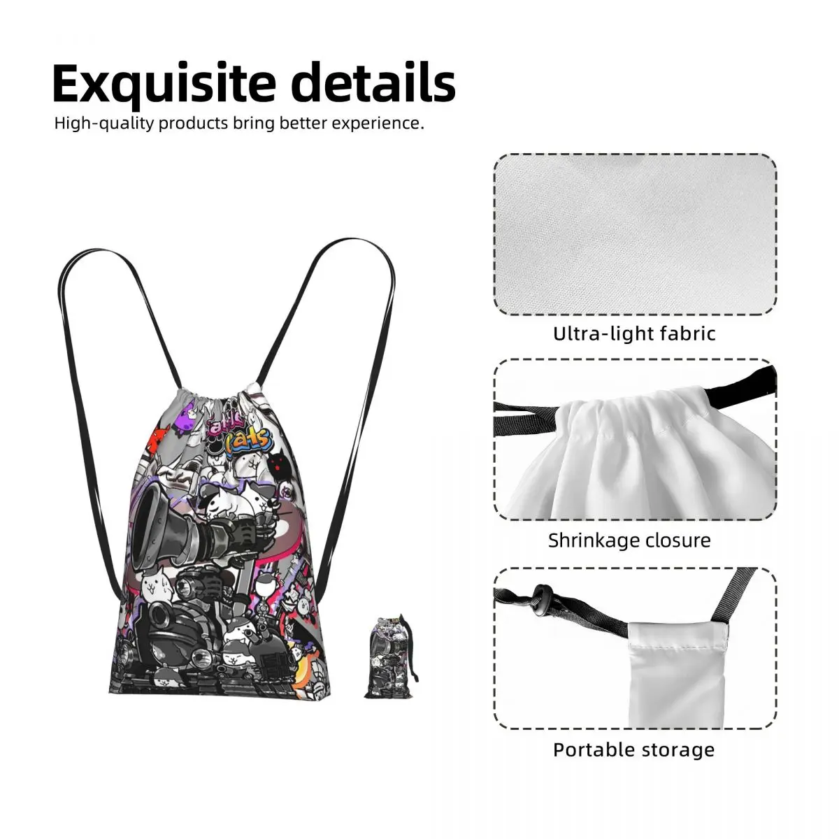 Battle Cats Siege Engine Drawstring Backpack Sports Gym Bag Portable Travel Drawstring Bag for Men Women