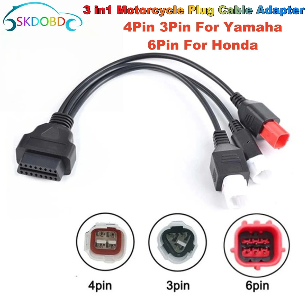 

High Quality for Yamaha Motorcycle 3pin 4pin and Honda 6pin To 16pin OBD2 Extension Cable Diagnostic Tool Moto OBD 2 Connector