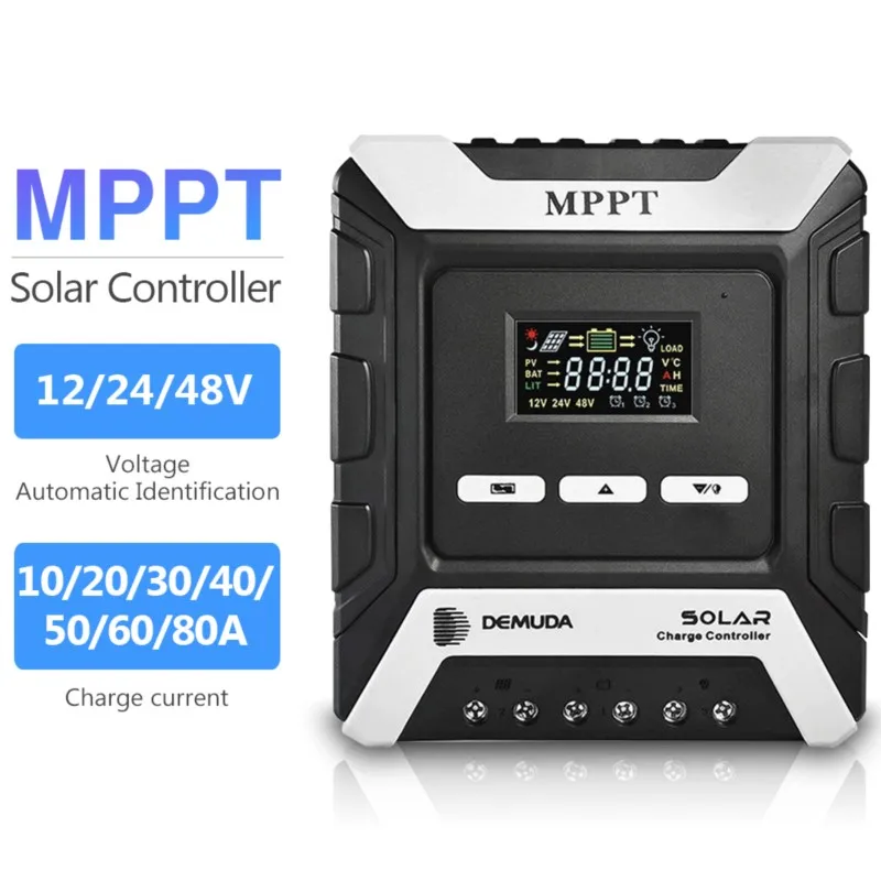 80A 60A 50A 40A 30A 20A 10A Solar Charger Controller Dual Usb Lcd 12V 24V 48V Auto Hoge Efficiëntie Regulador Solar