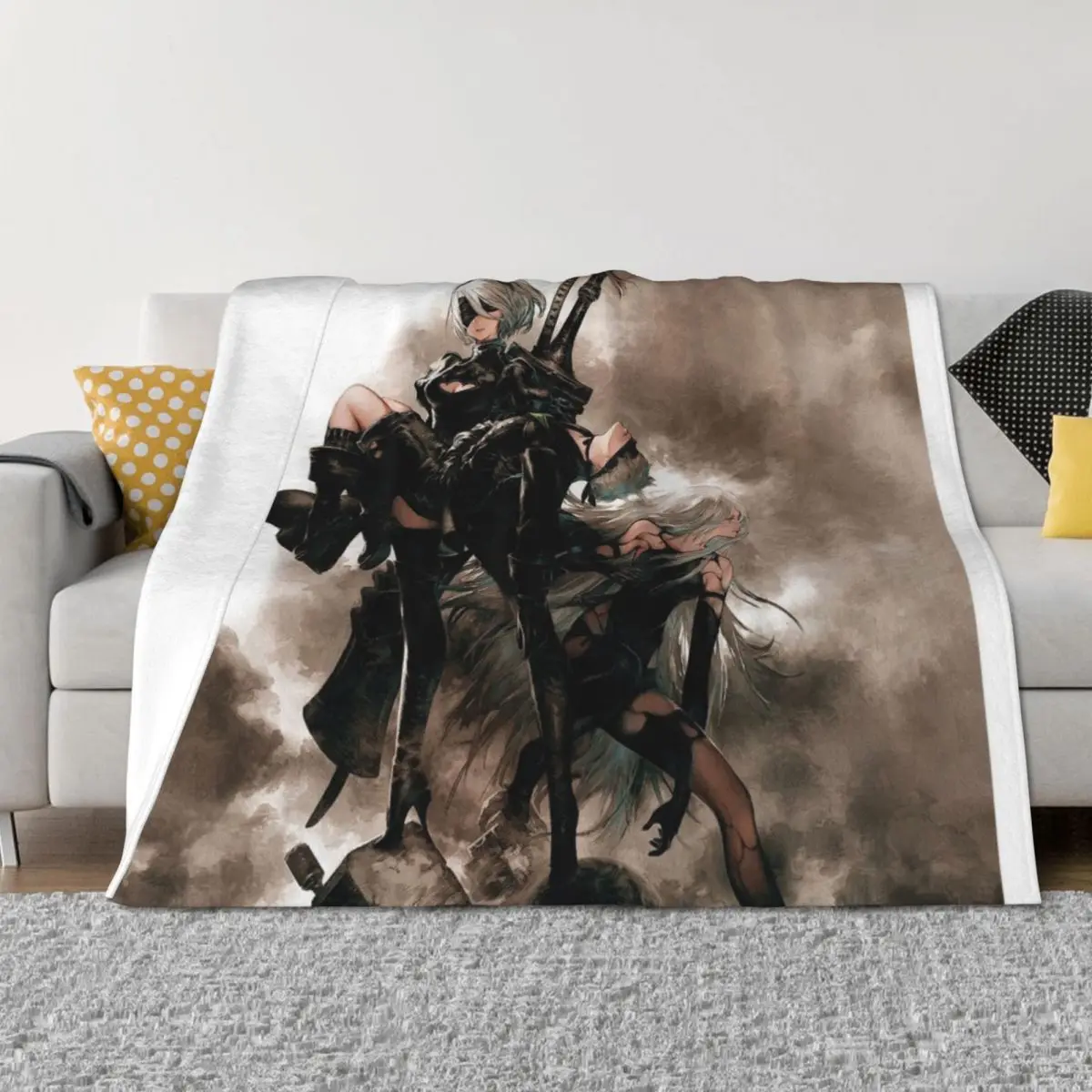 

Nier Automata 9S A2 2B Throw Blanket Weighted manga valentine gift ideas Soft Beds Blankets
