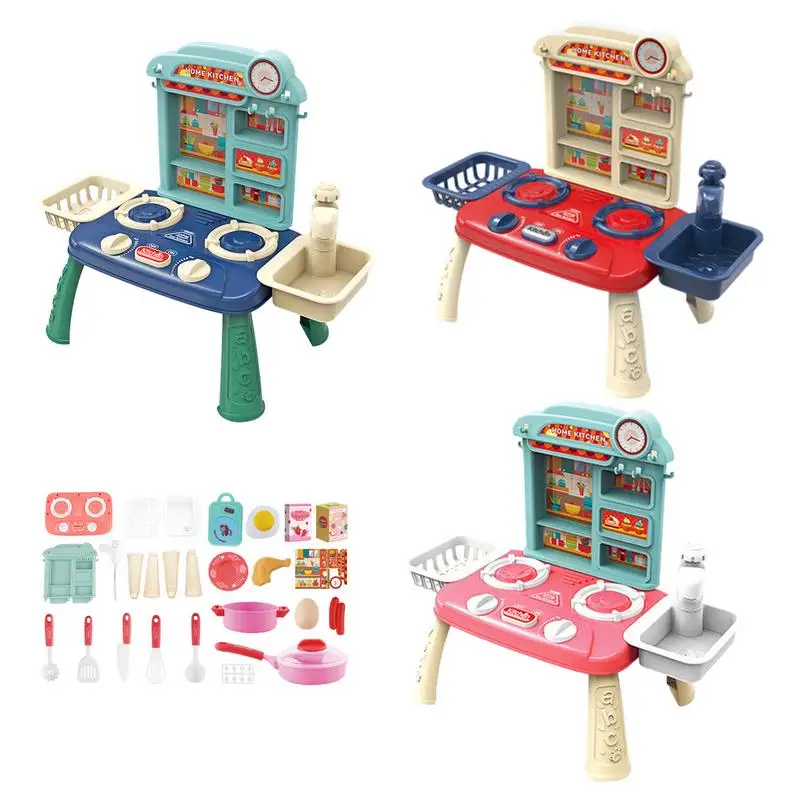 Toddler Kitchen Playset Set Of 27 Kitchenware Set Accessories Interactive Portable Kitchen Food Pretend Toy With Light And Music