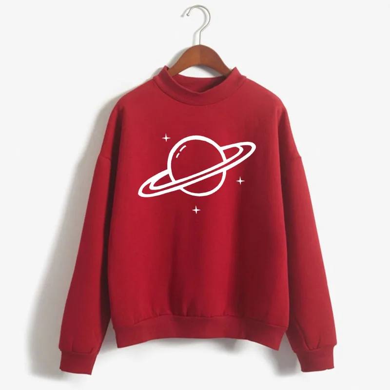 Sudadera con capucha de manga larga para mujer, suéter informal con estampado de Kpop, SATURN PLANET, cuello redondo, ropa de calle femenina