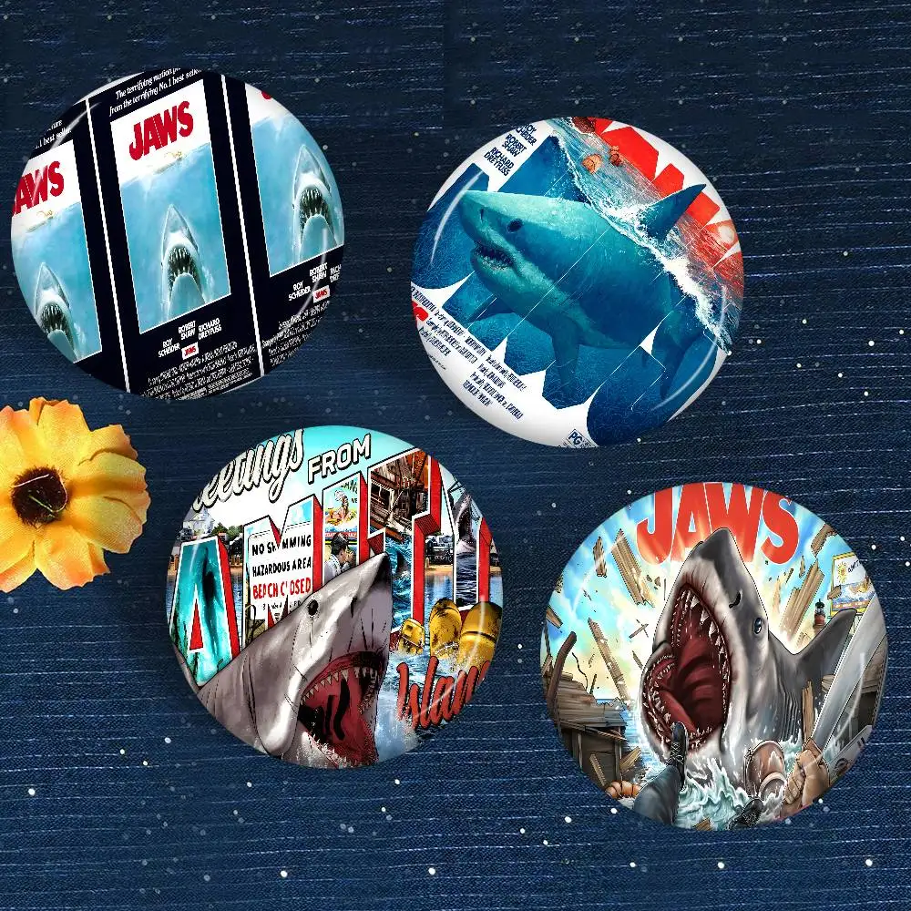Classic Thriller Movie J-Jaws Creative Pins Funny Round Snap-in Brooch Badge Backpack Hat Accessories Jewelry Gifts for Friend