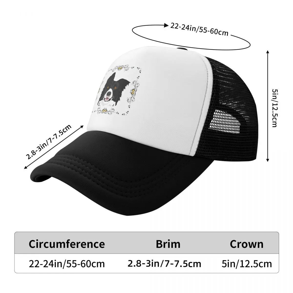 Border Collie Cap Fashion Casual Mesh Baseball Caps Adjustable Hat Hip Hop Summer Unisex Baseball Hats Polychromatic