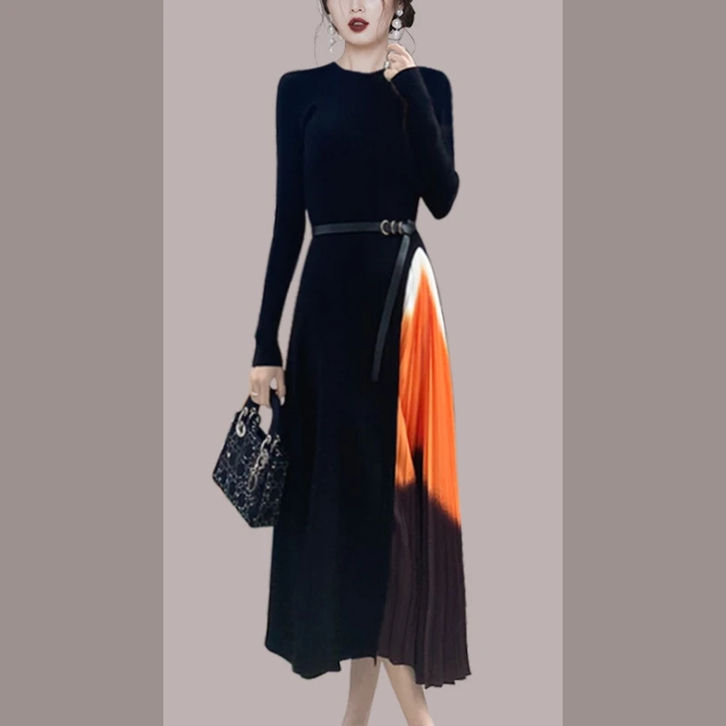 Feminino de malha dr longo sve outono inverno faion na altura do joelho midi dr coreano sle camada base casaco dr