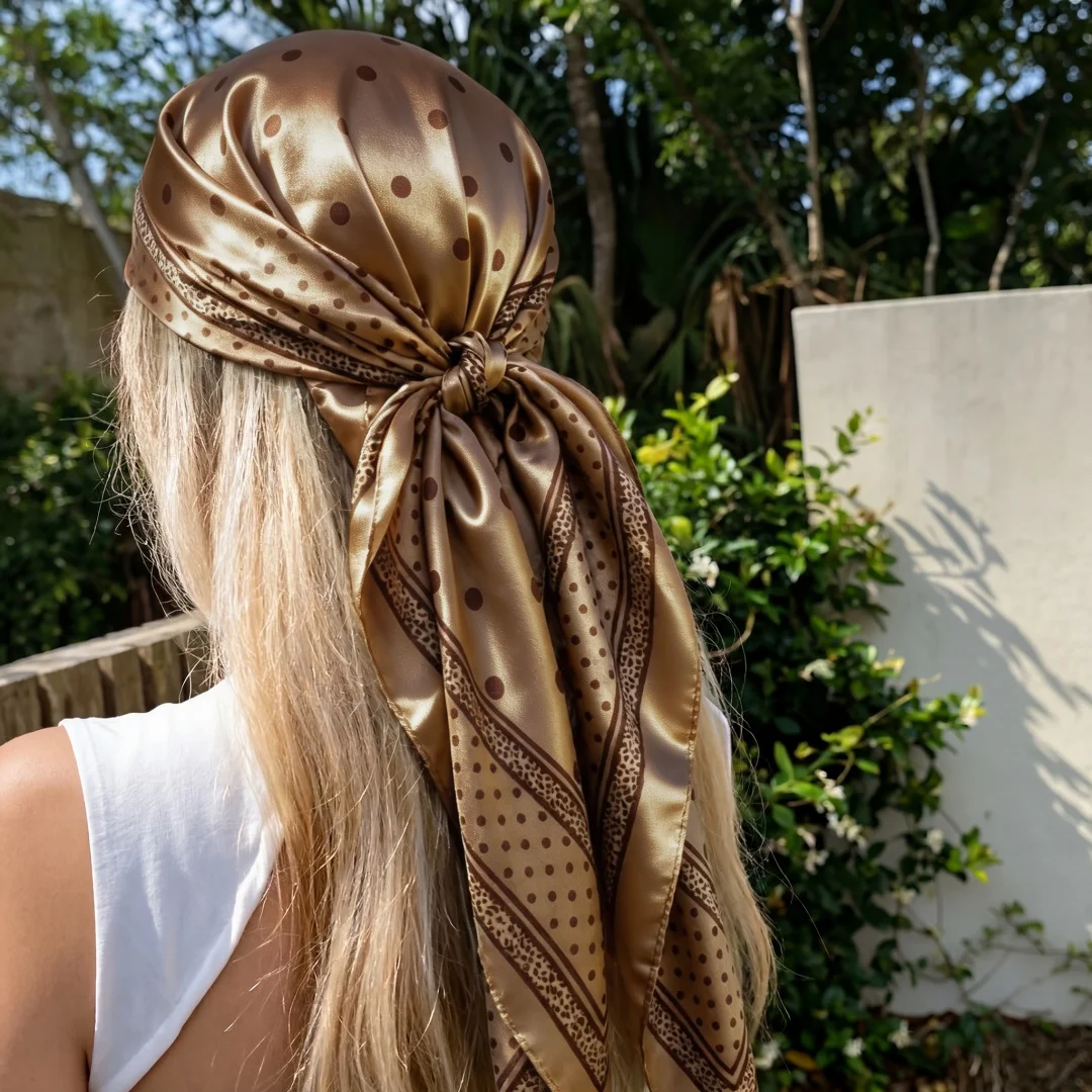 Satin Scarf Premium Printed Female Hijab Turban Square Headscarf Bandana Neckerchief Windproof Shawl Head Wraps Handkerchief