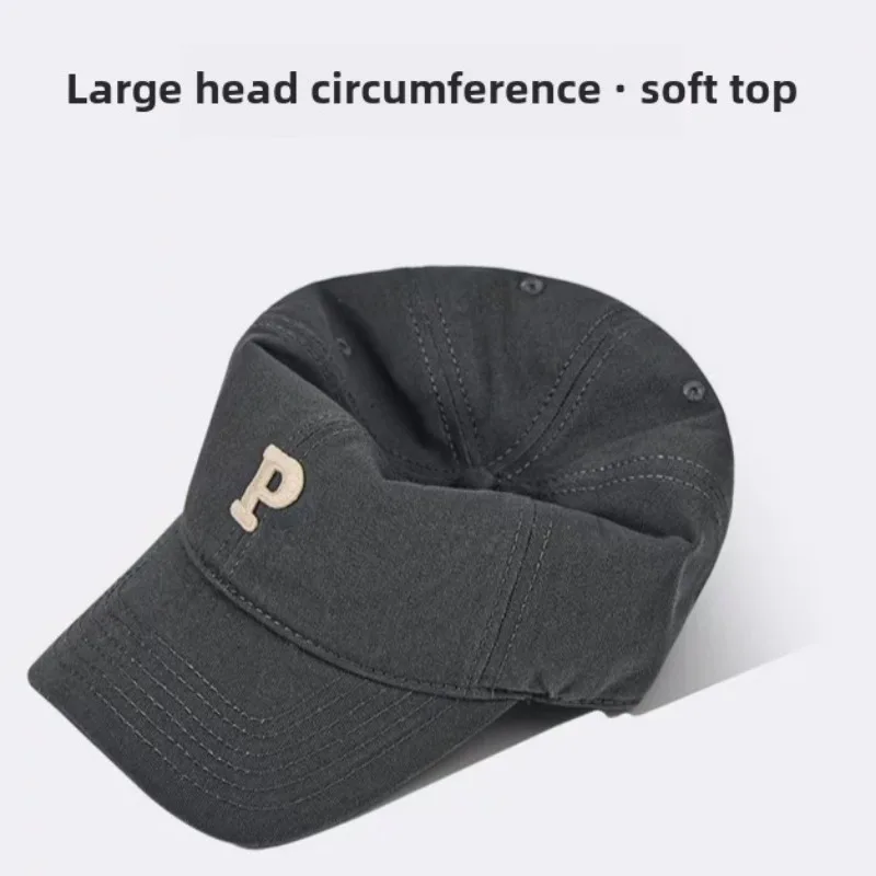 الأزياء P إلكتروني قبعات البيسبول الذكور حجم كبير 60 سنتيمتر 63 سنتيمتر Snapback القبعات الإناث Ins المد لينة أعلى كبير محيط الرأس قبعة الشمس