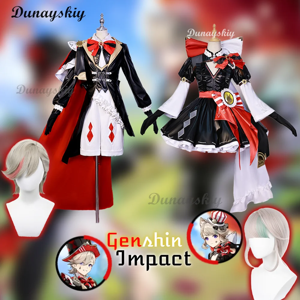 

Game KFC X Genshin Impact Lyney Lynette Suit Elegant Dress Cosplay Cosplay Costume Wig Halloween Party Outfit