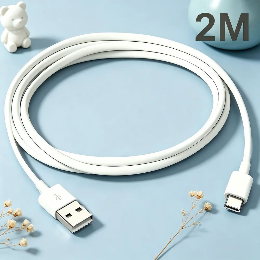 

USB-A to Type-C 1Pack 2M Charging Cable, Fast Data Sync USB C Cord for Phone Tablet Power Bank Car Home Travel Charging