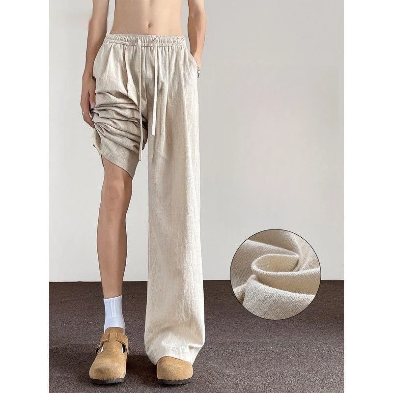 

Хлопково-льняные широкие прямые повседневные брюки, мужские летние тонкие новые свободные спортивные брюки, молодежные Vitali Sle