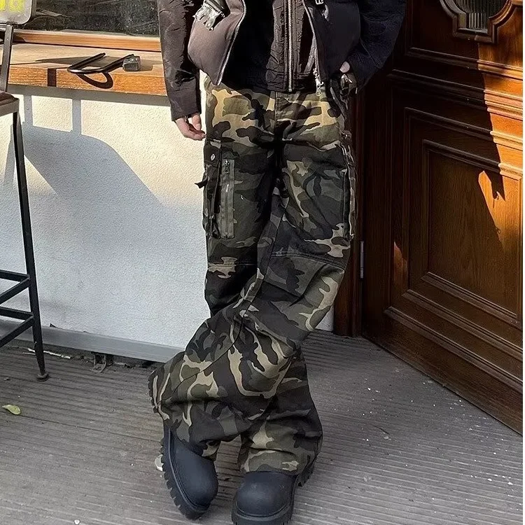 

Мужские камуфляжные повседневные модные свободные широкие брюки с несколькими карманами, повседневные простые базовые брюки-карго, мужская модная одежда 2025, брюки