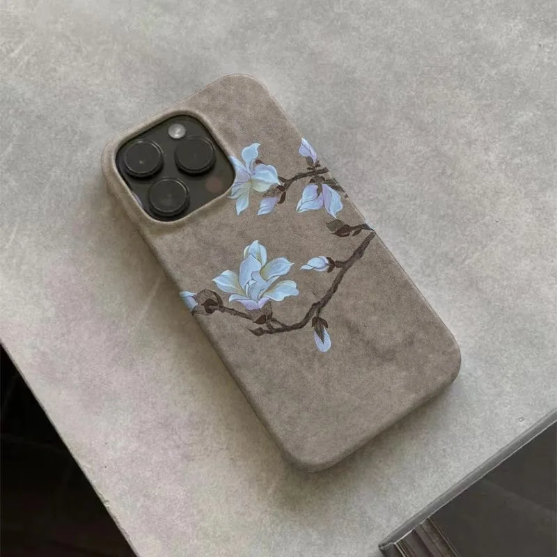Artistic Chinese Ink Painting Plum Blossom Beautiful Scenery Phone Case for iPhone 16 15 14 11 12 13 Pro Max Plus Back Cover